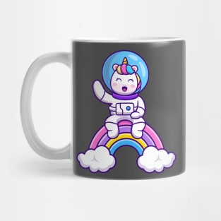 Cute Astronaut Unicorn Sitting On Rainbow Cartoon Mug